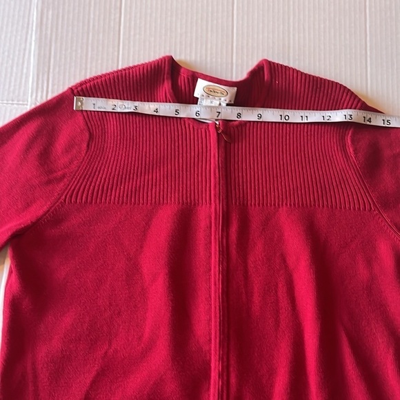 Talbots-M petite-red-rib detail,long sleeve, full zip,crewneck,cardigan sweater. - Picture 11 of 13